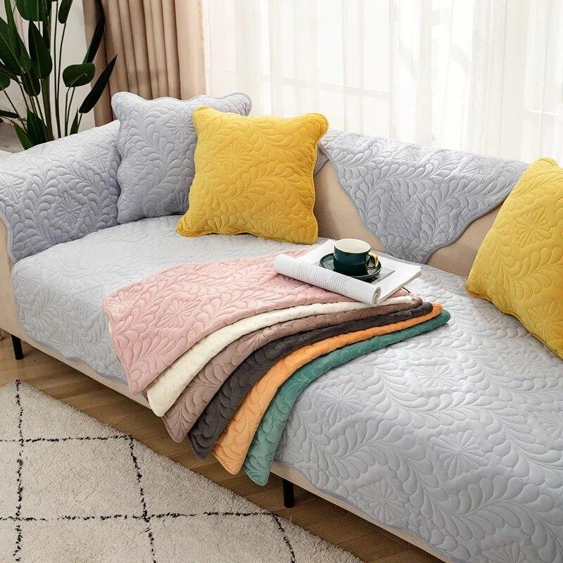 Grauer Plüsch-Ecksofabezug, L-förmiger Sofabezug für Chaiselongue, rutschfester Lounge-Sitz, Sessel, Couchbezug, moderne Sofas für das Wohnzimmer