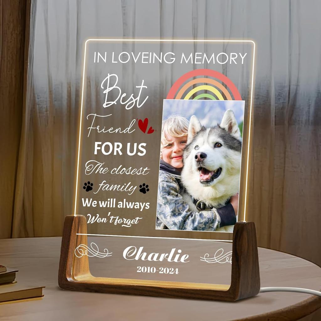 Personalized Pet Memorial Acrylic Night Light Custom Photo Name Engraved Sympathy Gift For Loss Of Pet Remembrance Decoration