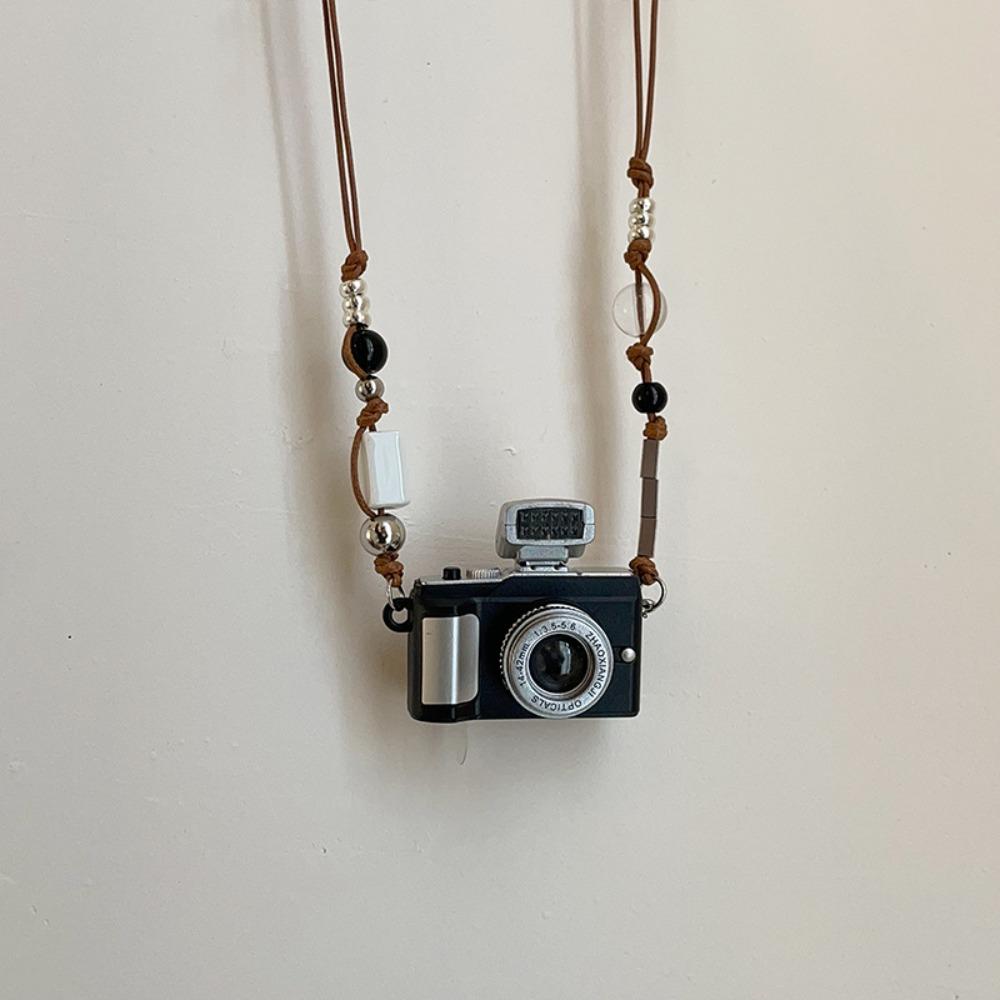 Flash Light Small Camera Necklaces Punk Vintage Sweater Chain  For Men and Women