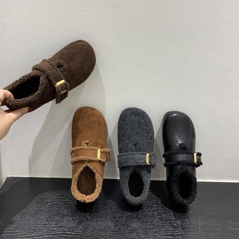 thick-soled soft-soled piled Birkenstocks, fluffy shoes, warm cotton shoes, snow shoes, single shoes
