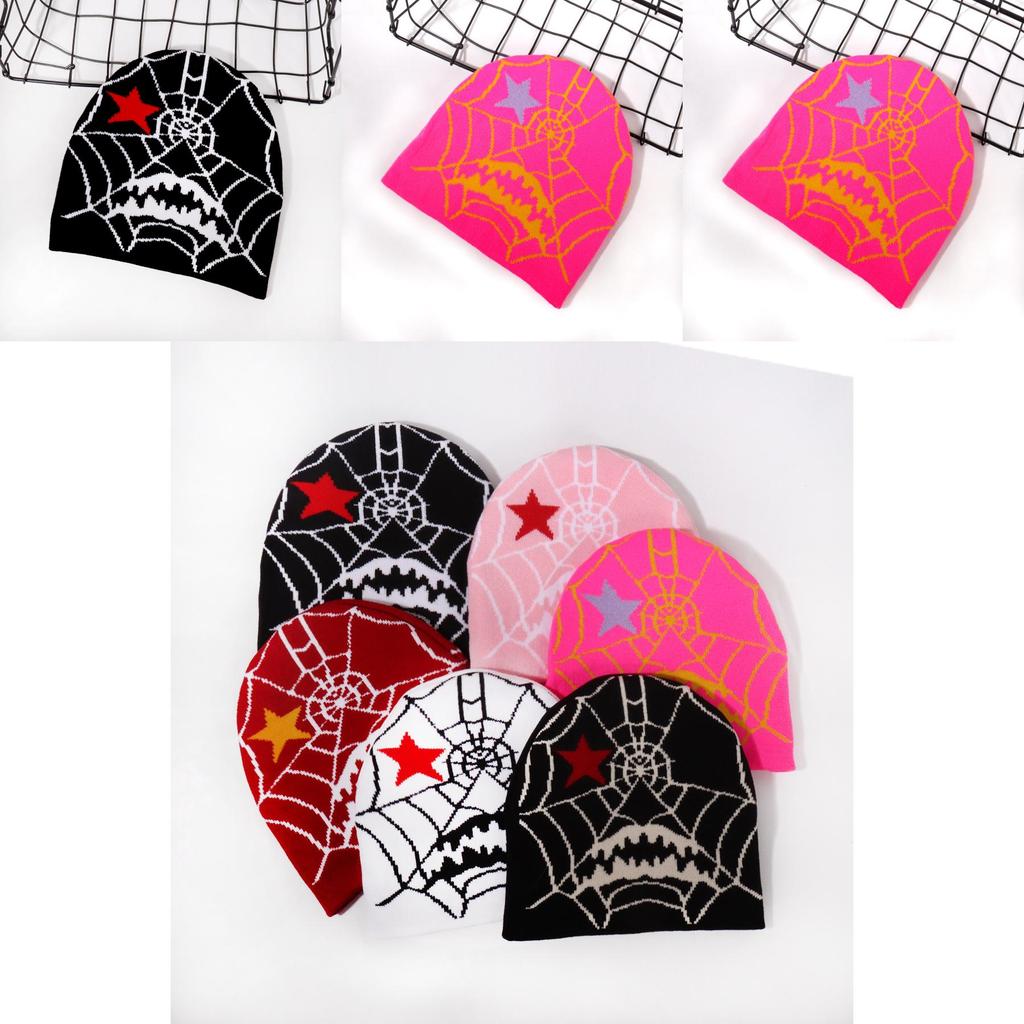 Knit Hat With Spider Web Pattern For Streetwear And Winter Warmth