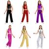 Kids Jazz Dance Outfit Sleeveless Mock Neck Metallic Top and Elastic Waist Sparkle Sequin Pants for Competition Recital