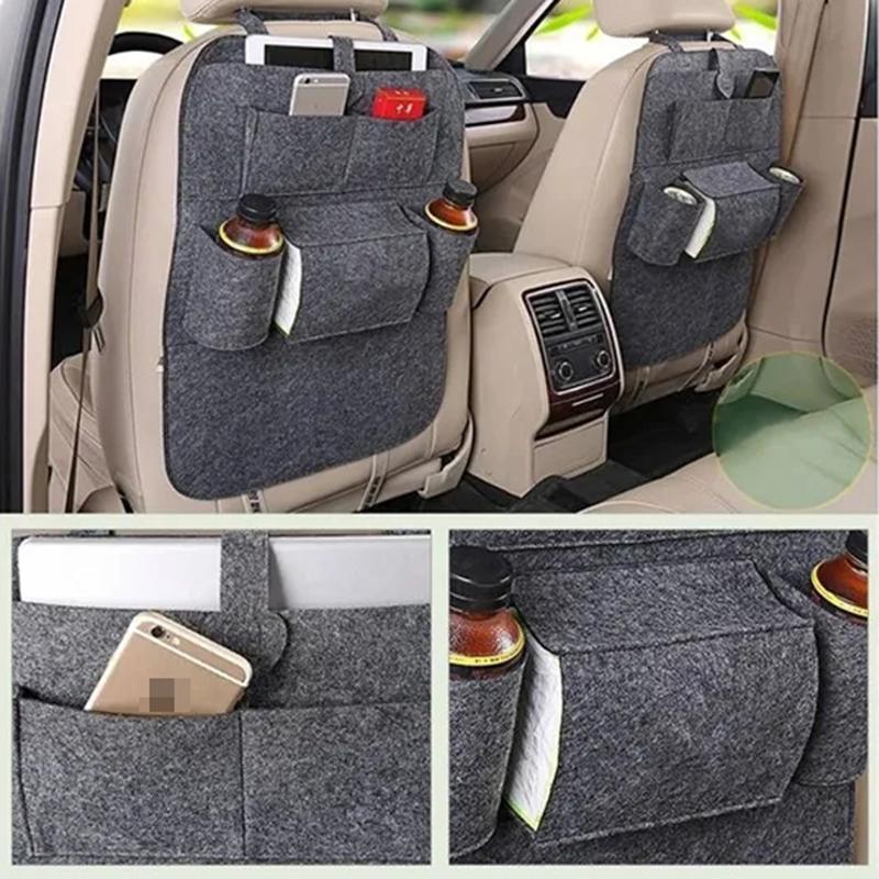 Car Back Seat Storage Bag Organizer 6 Pockets Hanging Bag Auto Trunk Elastic Felt Storage Bag Organizer Car Interior Accessories