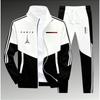 Men 2‑Pieces Tracksuit Color Block Zip‑Up Stand Collar Jacket + Elastic Waist Jogger Pants Set Casual Sports Outfit 