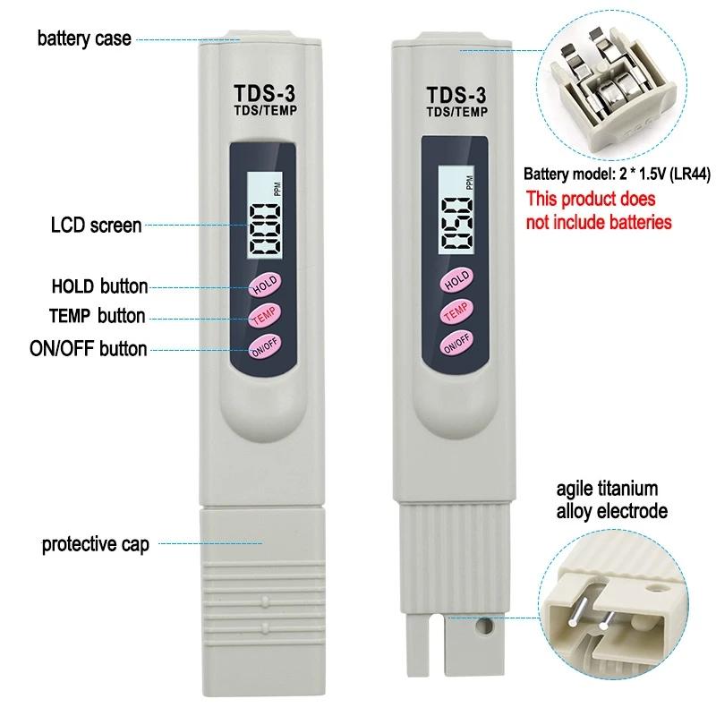 1/3 Pcs Portable LCD Digital TDS Water Quality Tester Water Testing Pen Filter Meter Measuring Tools Accessory for Aquarium Pool
