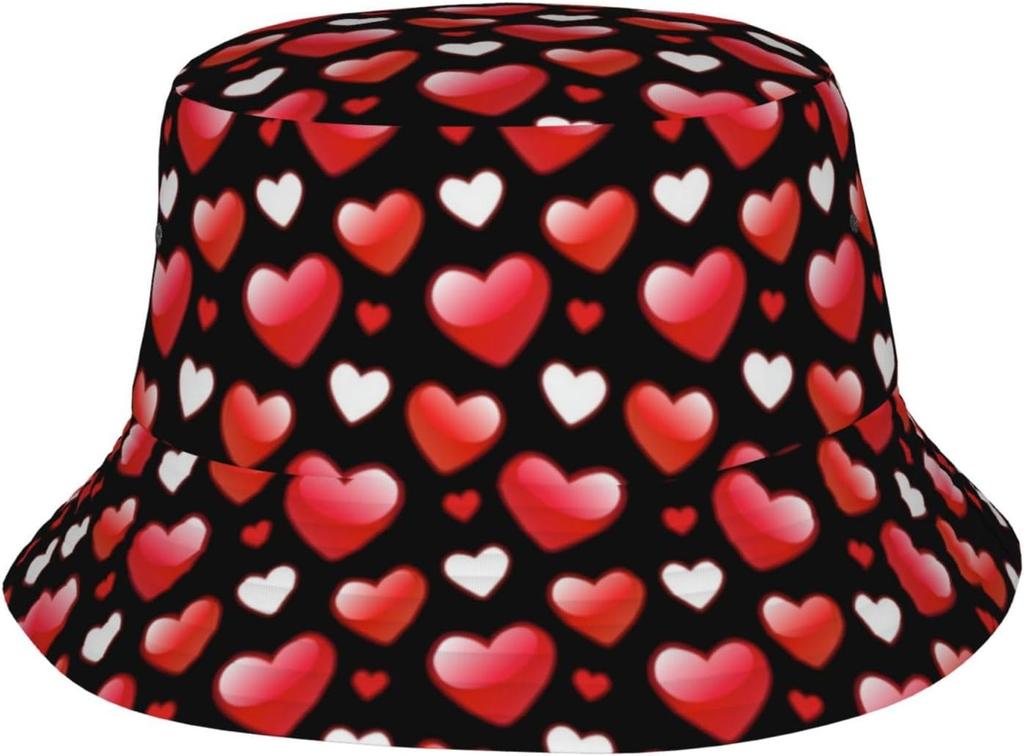 Cute Love Hearts Pattern Bucket Hat Summer Travel Beach Sun Hats Outdoor Hearts Cap For Women Men 011