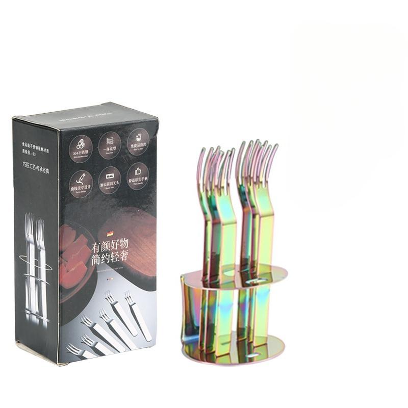 304 Stainless Steel Fruit Fork Set Creative 6 Pcs Fruit Fork Dessert Fork Moon Cake Fork Cake