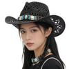 Black European and American Fashion Bull Head Sunshade Sunscreen Hat Retro Western Cowboy Hat Travel Hollow Straw Hat Women's