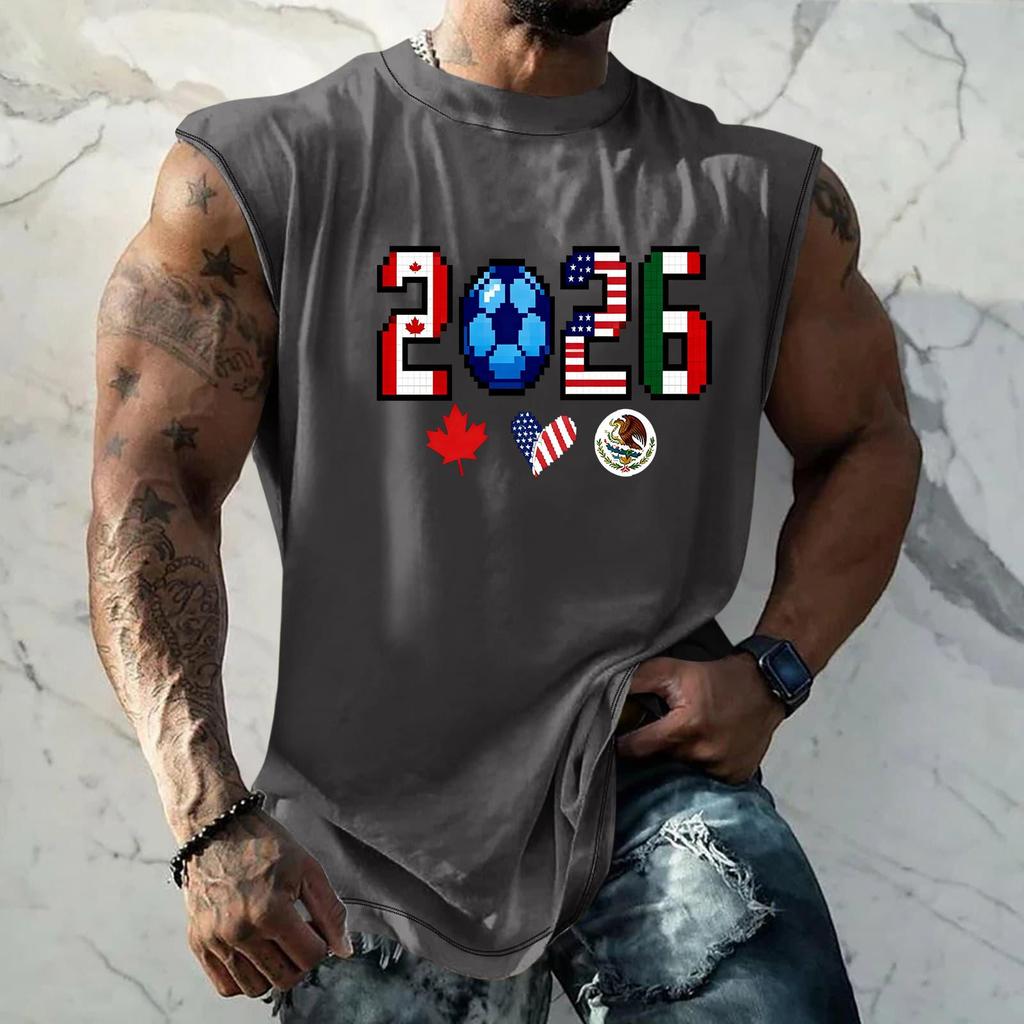 Men's Sleeveless Basic Muscle Tank Top Loose Fit Soccer Themed Graphic Print Summer Casual Athletic Shirt for Daily Wear
