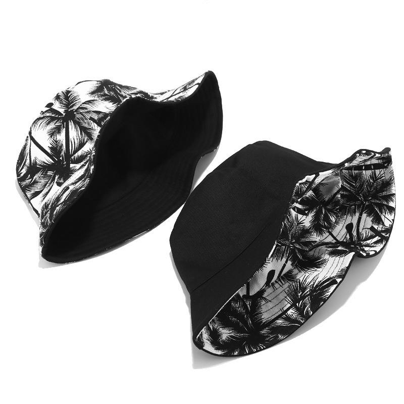 Unisex Double Sided Wearable Leaf Print Personality Bucket Hats Fishermen Caps Outdoor Casual Cap Sunscreen Hat