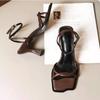 2025 New French Fine Strap Square Head Design Sandals for Women's Summer Sexy Open Toe Clip Toe High Heel Shoes