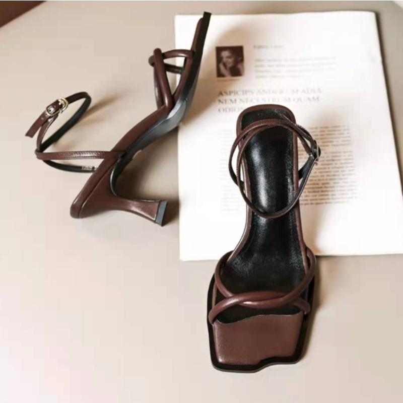 2025 New French Fine Strap Square Head Design Sandals for Women's Summer Sexy Open Toe Clip Toe High Heel Shoes
