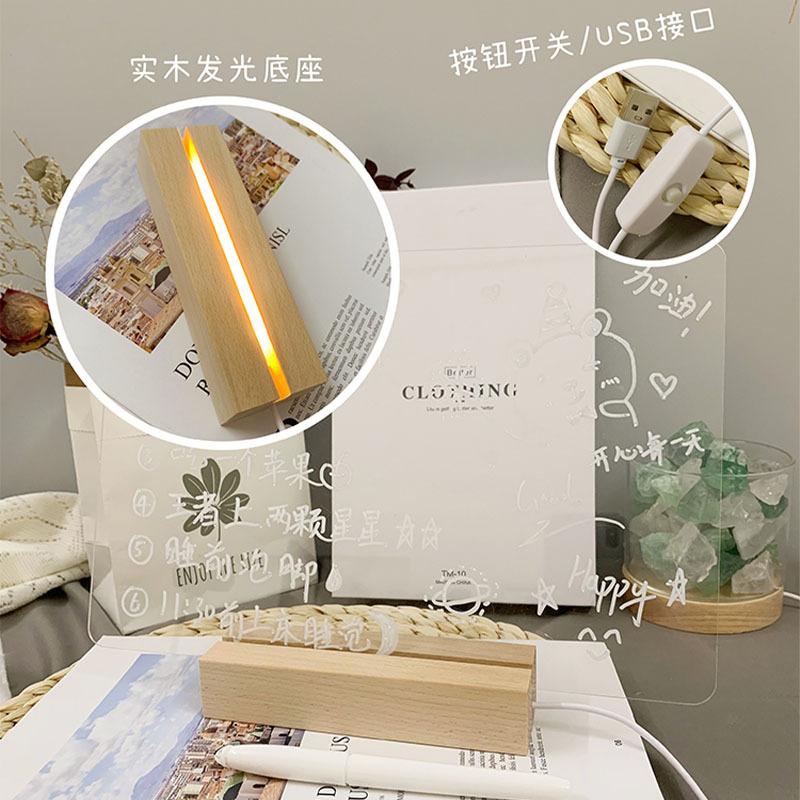 Desktop Transparent Luminous Acrylic Message Board. Night Light Reminder Board with Erasable Writing Function