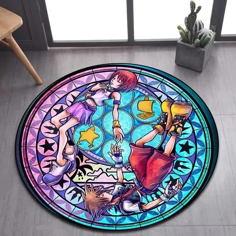 Alfombra Redonda Kingdom Hearts - Felpudo Antideslizante de Dibujos Animados para Sala de Estar, Baño, Cocina y Felpudo