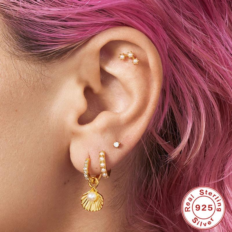 S925 Sterling Silver Ins Versatile Shell Pearl Malachite Dagger Earrings Summer Creative Non-Collision Earrings