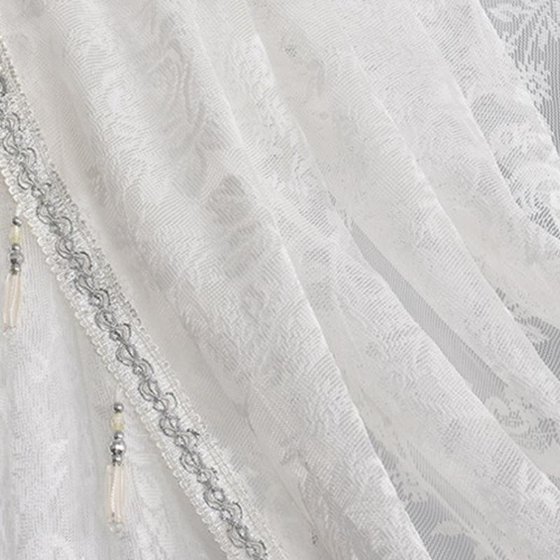 Translucents Laces Window Valance with Beadeds Fringes and Florals for Soft Light and Privacy in Bedrooms or Living Room