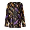 Women's Fashion Casual Slit Hem Round Neck Long Sleeve Loose Printed T-Shirt Top