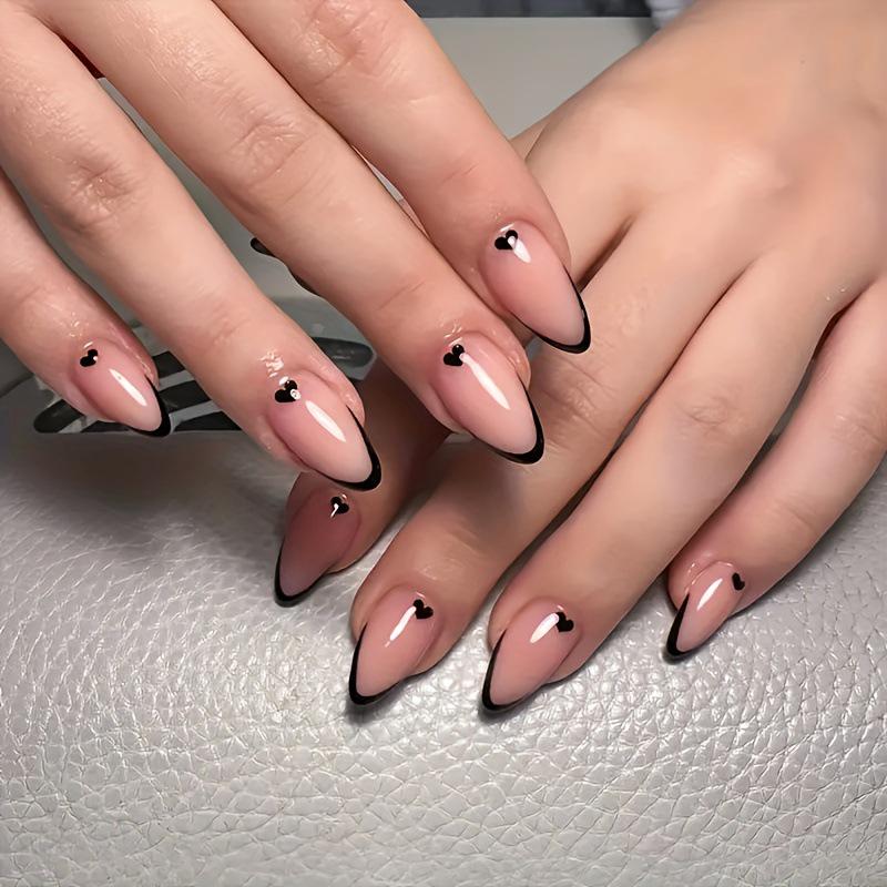 

Valentine s Heart Black French Almond Press-On Nails