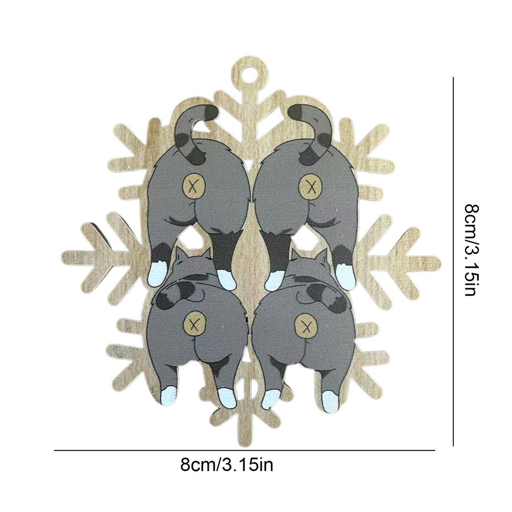 Cat Butt Wooden Snowflake Ornament 2D Cat Butt Snow Wood Ornament Christmas Tree Pendant Decoration For Backpack Keychain Charm