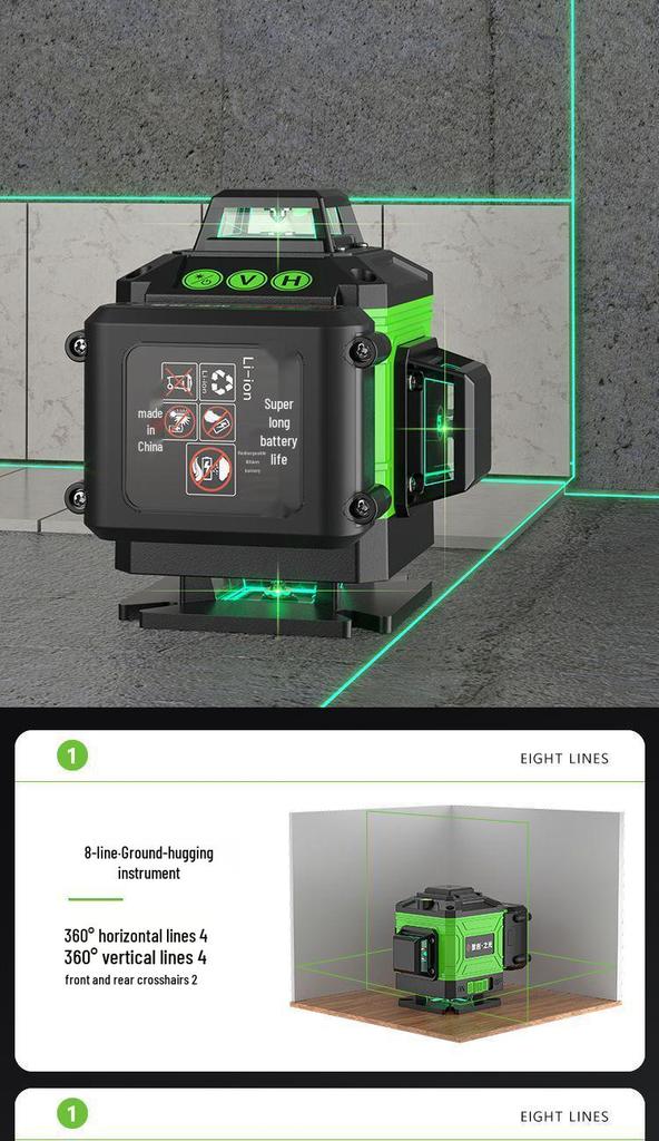 Green Light Laser 8/12/16 High-Precision Infrared Level for Walls/Floors