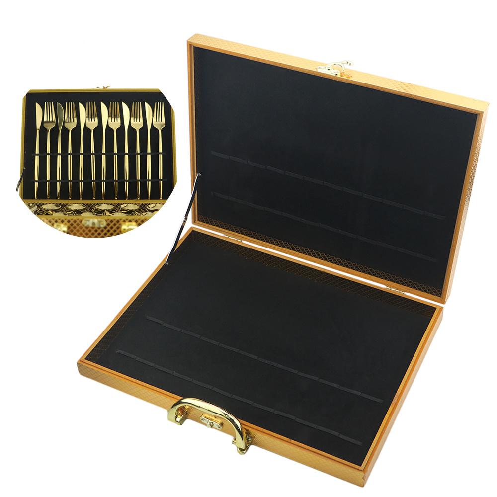 24pcs Cutlery Collection Case Gift Box for 24 Pcs Tableware Set Antioxidative Wooden Gift Box Gold Black Storage Box