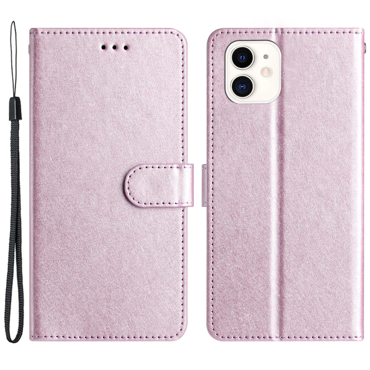 

Wallet Stand Case for iPhone 12 mini 5.4 inch Silk Texture PU Leather Phone Cover with Wrist Strap Light Purple
