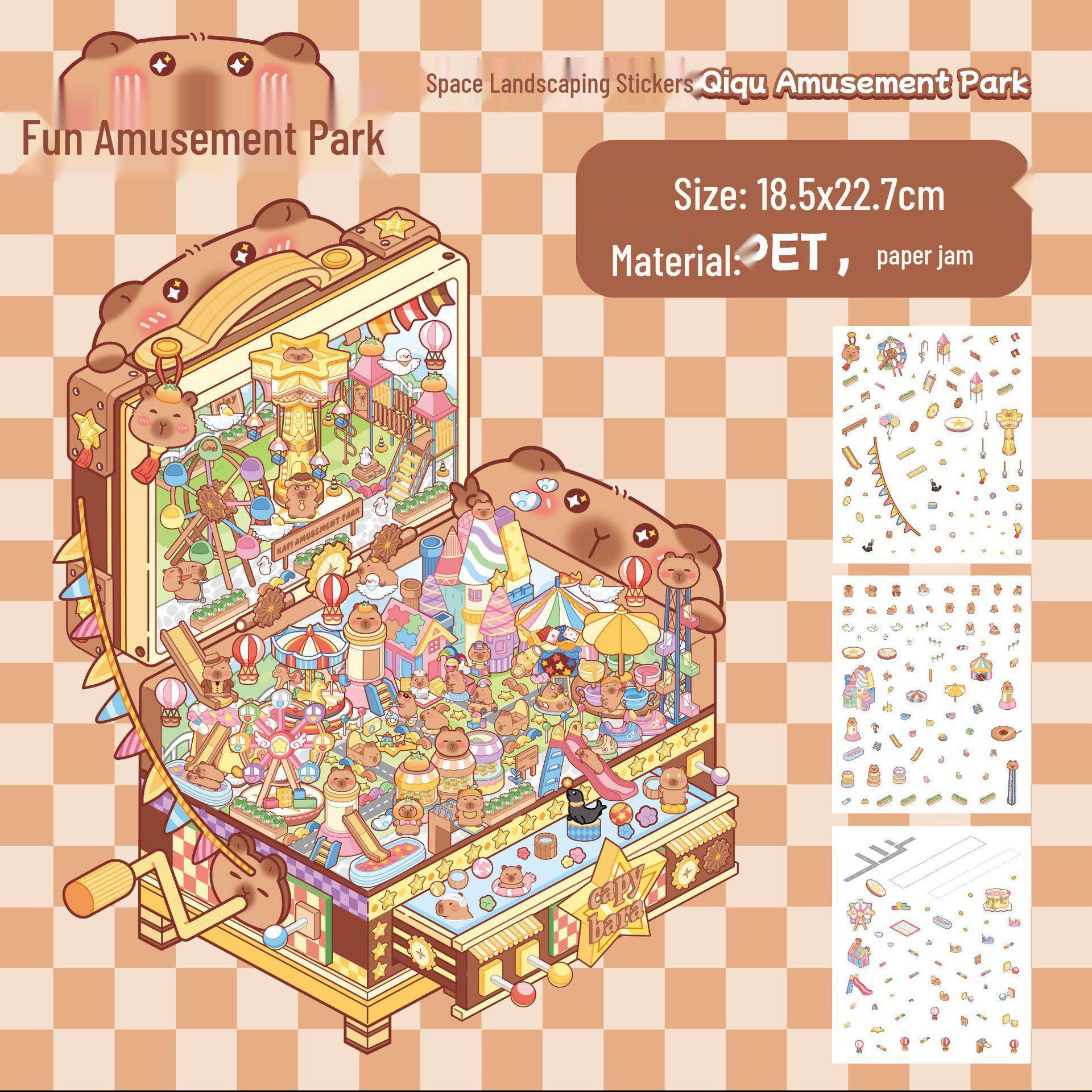 

3D Мультяшные Наклейки Космический Пейзаж: Большие готовые элементы пейзажа для ящика с игрушками 195*270mm, 3 Stickers + 1 Scene