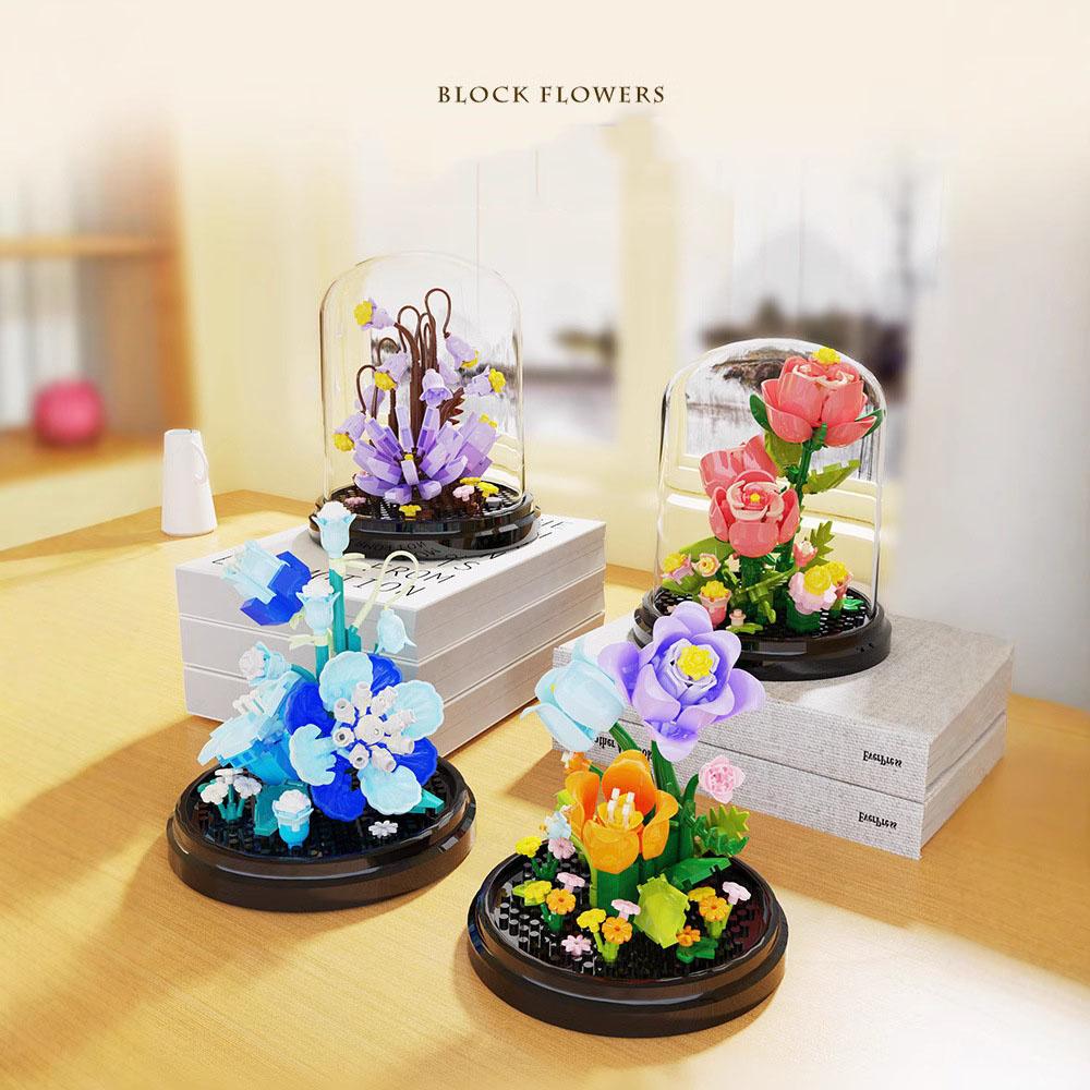 Idea Micro Diamond Block Flower Bricks Rose Sunflower Orchid Violet Peach Blossom Nanobrick Toys Exhibition Booth For Girl Gift