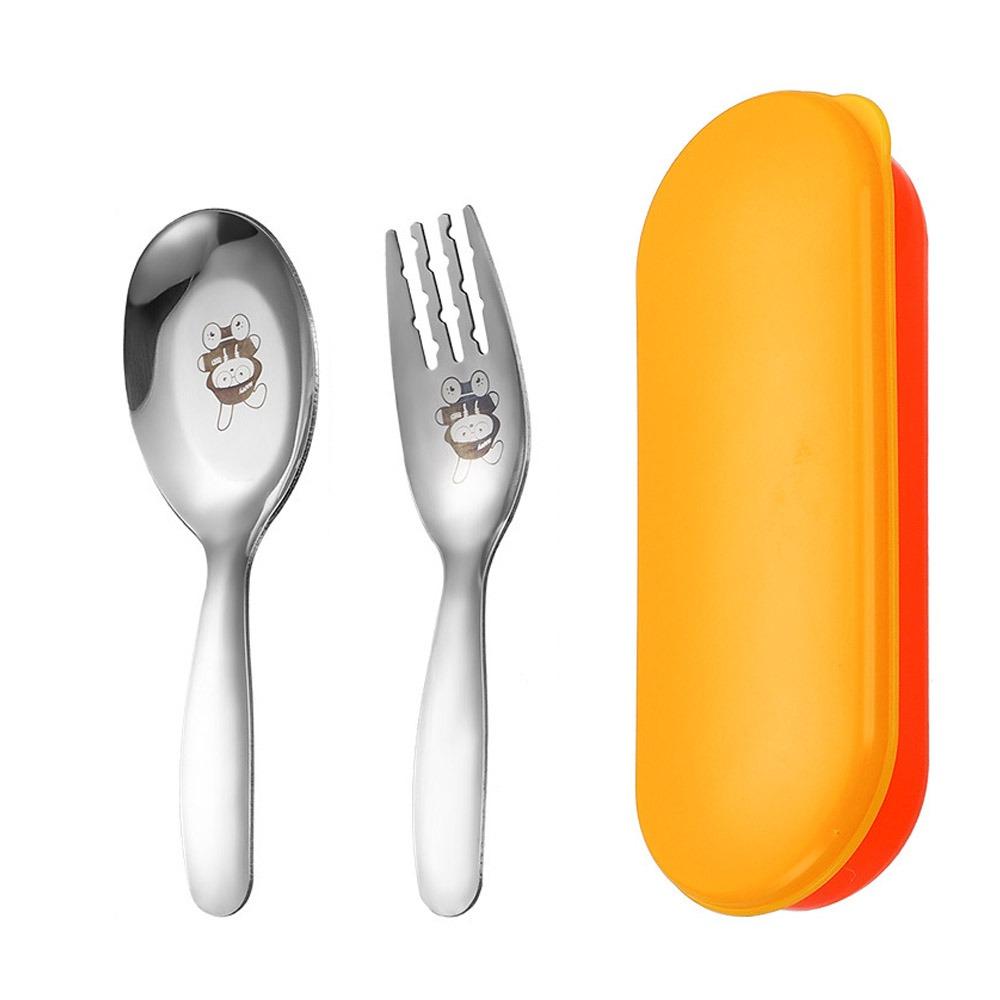 

410 Stainless Steel Spoon Fork Set Silver Short Handle Cutlery Set Storage Case Portable Kids Tableware