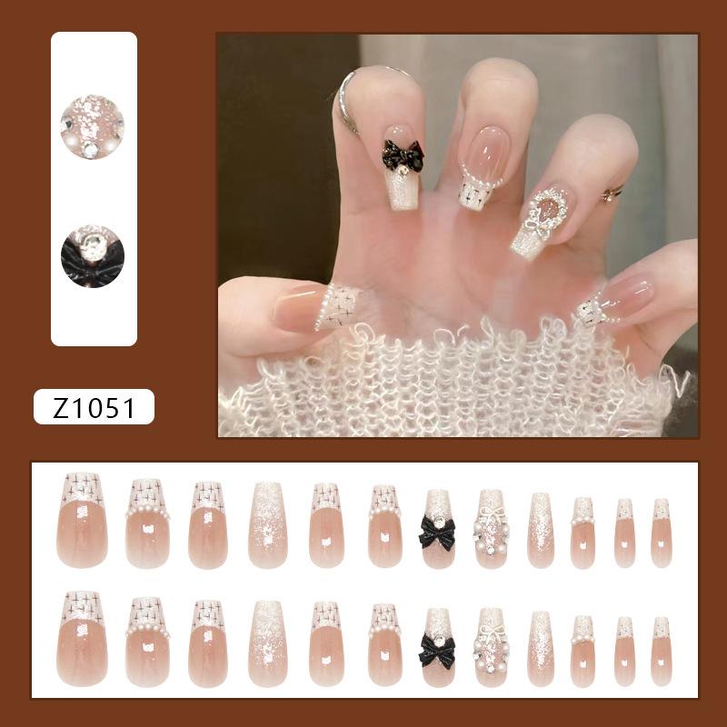 Xiaoxiangfeng pearl bow weaving sparkling French versatile temperament gentle European and American ins style removable manicure