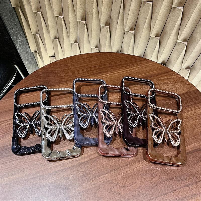 Luxury TPU Plating Diamond Butterfly Phone Case For iPhone 17 16 15 14 13 12 11 Pro Max Plus Shockproof Hollow Out Hard Cover