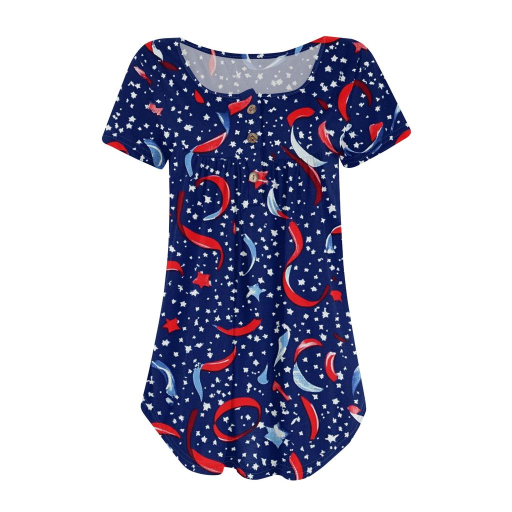 Women's Casual T-Shirt Printed Round Neck Pullover Short Sleeve Top