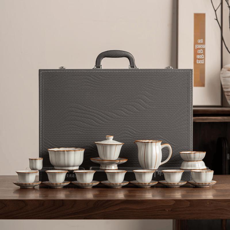 Beige Ru Ware Ceramic 20-Piece Gongfu Tea Set
