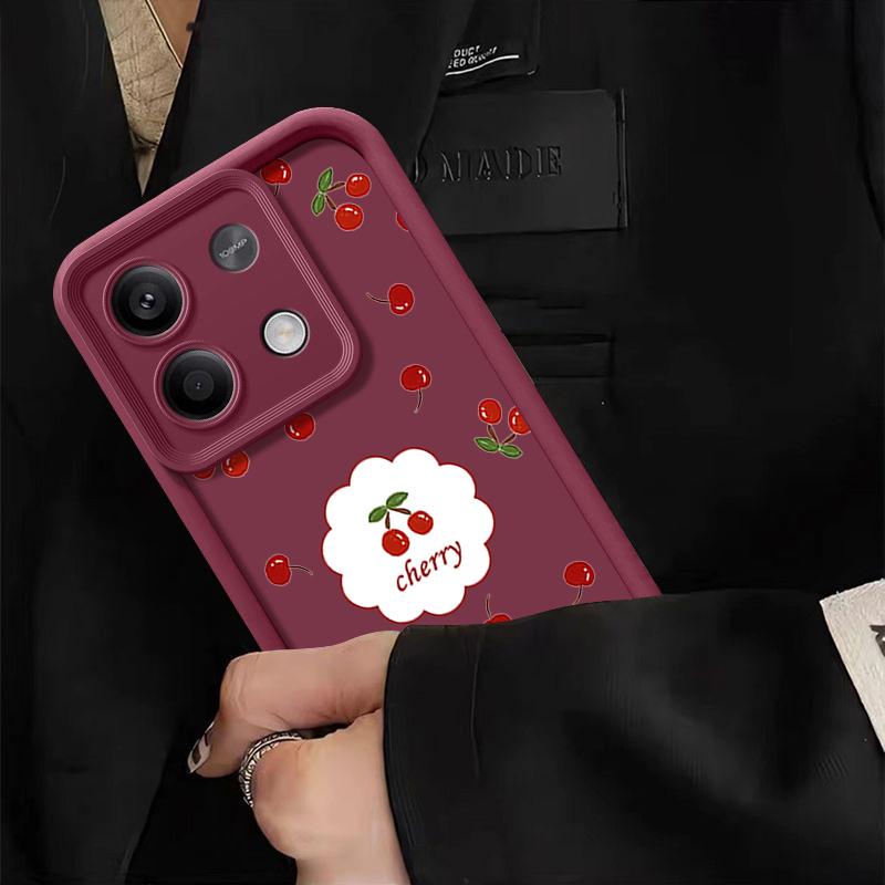 Cherry Print TPU Soft Case For Xiaomi 14T Pro 13T Poco F6 X6 X5 Redmi 13C Note 14 13 12 Pro Shockproof Lens Protection Matte Solid Color Phone Cover
