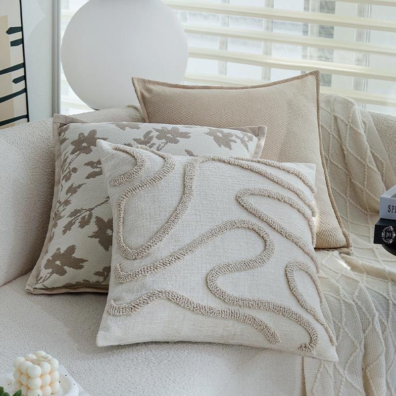 Minimalist Line Cream Style Pillow Beige Cushion Pillow Case Sofa Decorative Pillow Case Sample Room Cushion Core