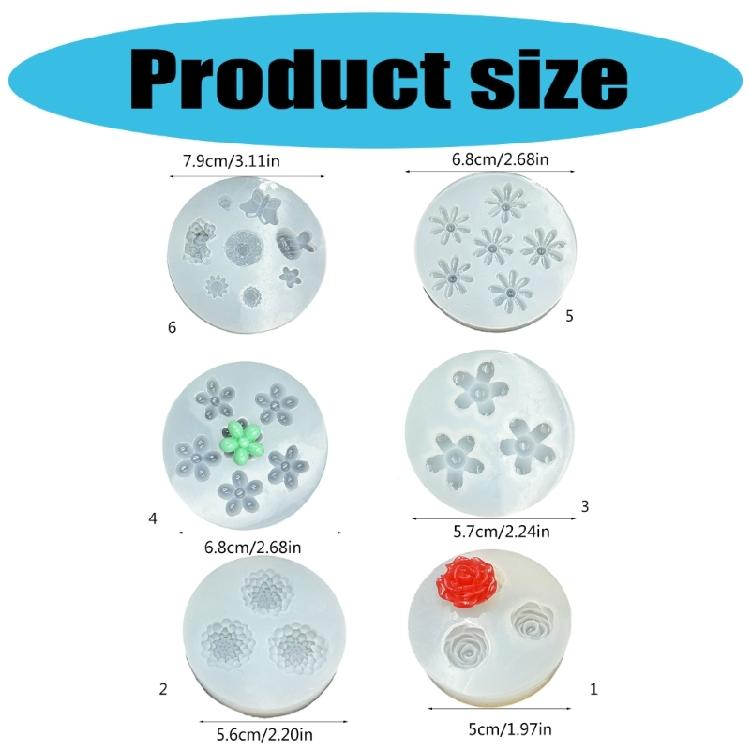 Silicone Craft Mold Collection 6 Flower Designs Rose Petal Pinecone Blossom Heat Safe Flexible For DIY Jewelry Creation