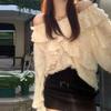 Off Shoulder Casual Lace Shirt Women Elegant Ruffled Long Sleeve Blouse Women Clothes Sweet White Tops Women Clothing 29972
