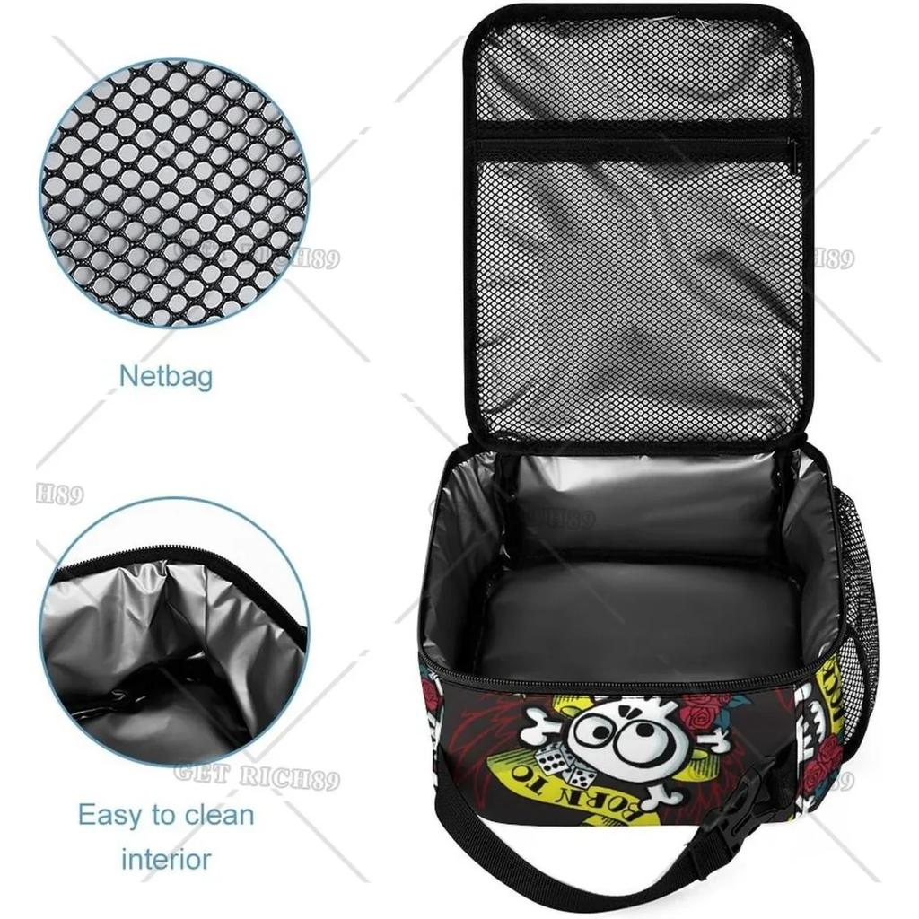 Gothic Skull Insulated Lunch Bag for Women Men Portable Cute Lunch Box for Work High Quality and Large Quantity Tote Bag