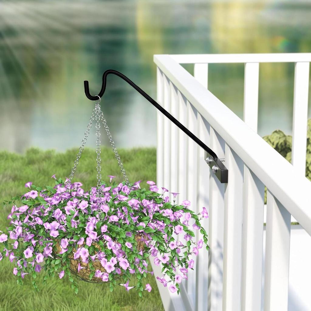 Heavy Duty Bird Feeder Pole Rotatable Planter Hook for Railing Multifunctional Swivel Planter and Feeder Hanger for Patio Garden