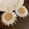 Coffee-Colored Wooden Bead Teardrop Tassel Earrings In Retro Ethnic Style
