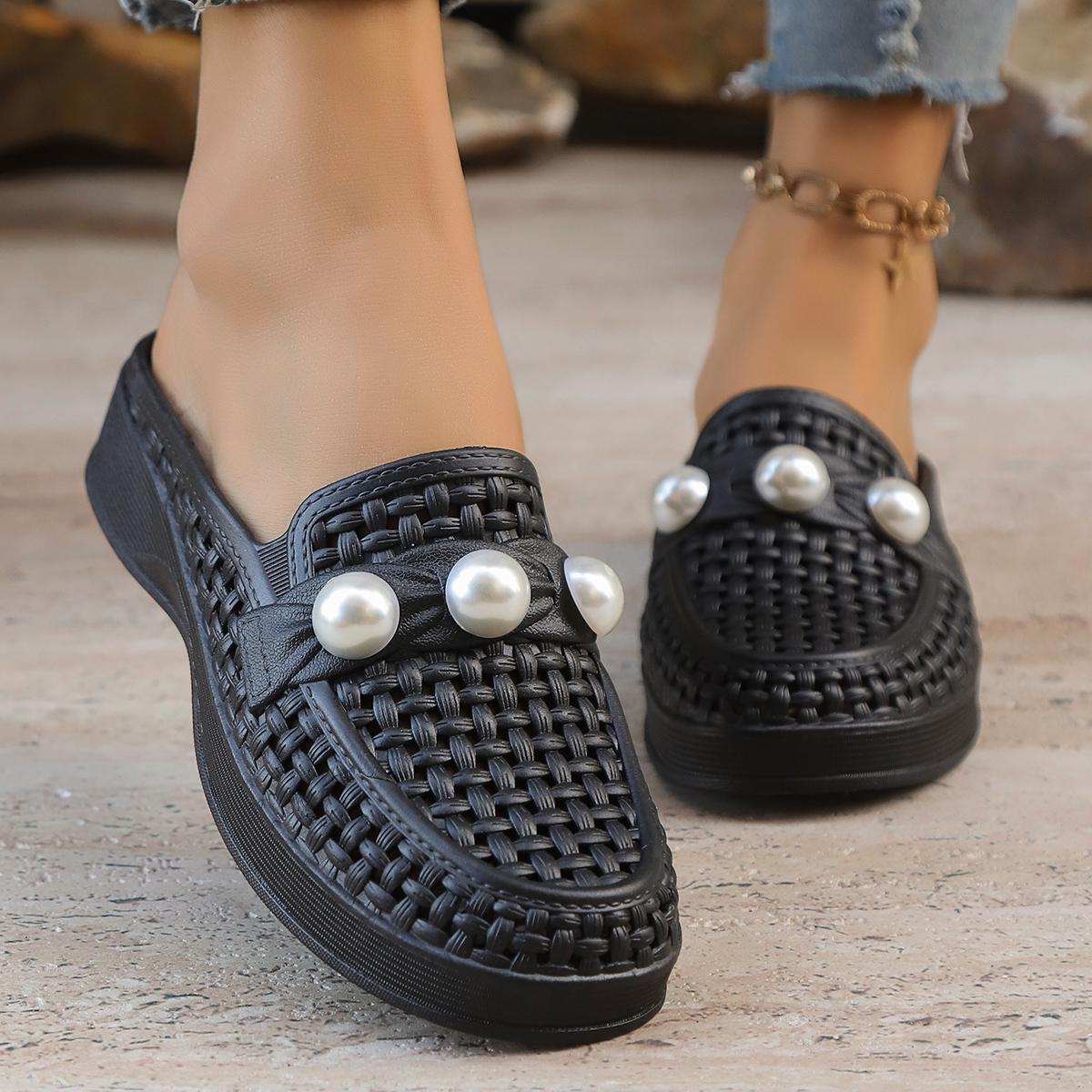 

Летняя сетчатая плетеная женская обувь, модные дышащие тапочки, повседневные женские босоножки на танкетке 40 чёрный