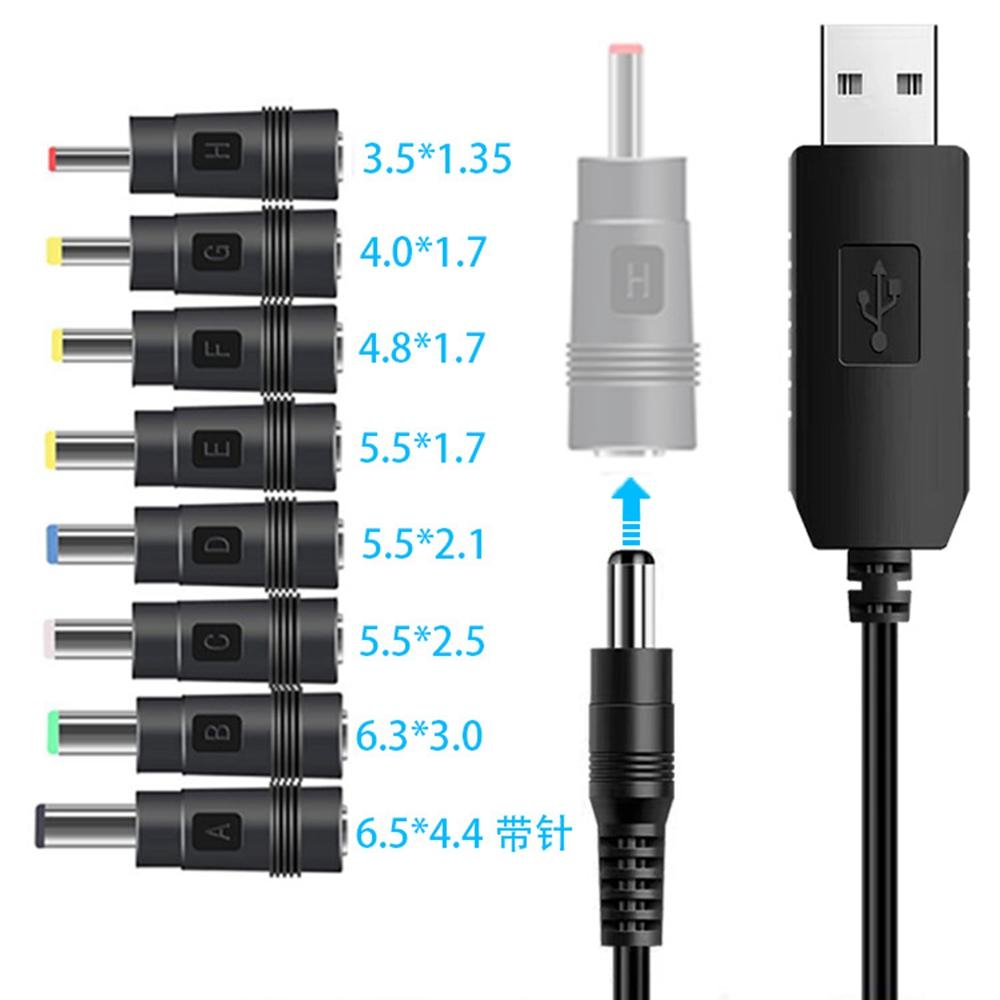 USB To DC 5V/9V/12V Step Up Converter Cable Multi-Function Voltage Conversion Cord with 8 Adapter Plugs