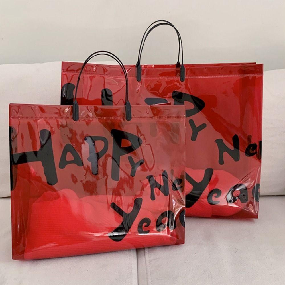 Packaging Bag New Year Red Gift Bag New Year Festive Transparent Shopping Bag Simple Girl