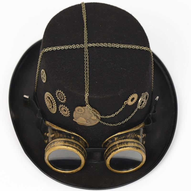 Steampunk Zylinder Einheitsgröße Wolle Viktorianische Hüte mit Brille Unisex Kostüm Zylinder Gothic Hippie Mützen Halloween Requisiten