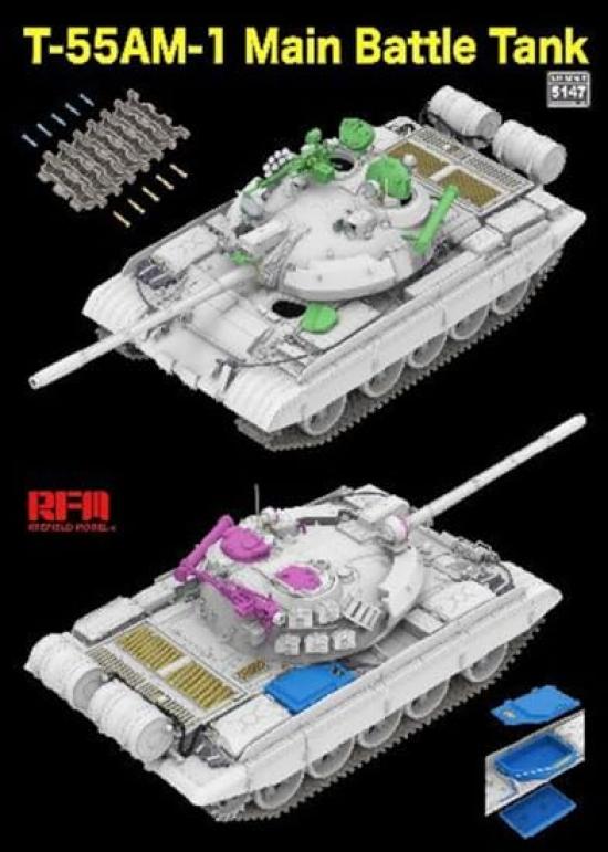 Ryefield Models Scale Main Battle Tank with Movable Tracks Plastic Model Kit RFM5147 1/35 T-55AM-1 (Tank)