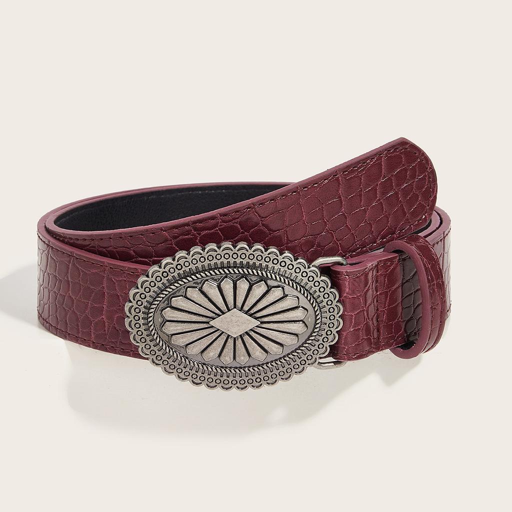 American Retro Engraved Buckle Belt Women'S Jeans Personalized Belt Subculture High-End Red Belt Women