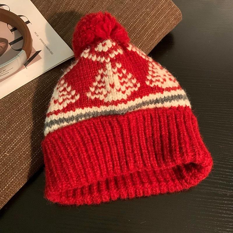 Vintage Fair Island wind wool hat women's winter thickened warm knitted hat cute ear protector cold hat