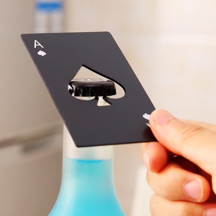 1PC Multifunction Credit Card Bottle Opener Beer Bottle Picker Opener Poker Creative Pocket Metal Black Peach A Stainless Steel
