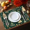 4-Pack Christmas Placemats 12x18 Inches, Festive Green Christmas Tree Print, Linen Table Mats for Holiday Dining and Kitchen Decor, Rectangular Woven