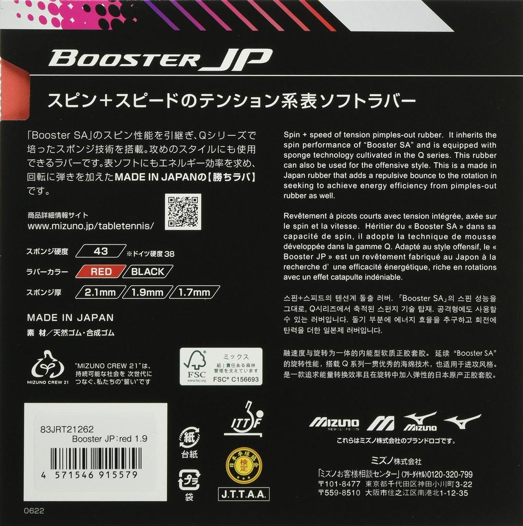 Mizuno Table Tennis Rubber Booster JP 83JRT212 Red Thick 62